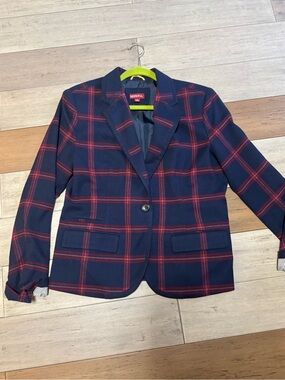 Merona Navy and Red Plaid Single-Button Blazer